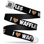 BD Wings Logo CLOSE-UP Full Color Black Silver Seatbelt Belt - I Heart Waffles Text Webbing Seatbelt Belts Buckle-Down