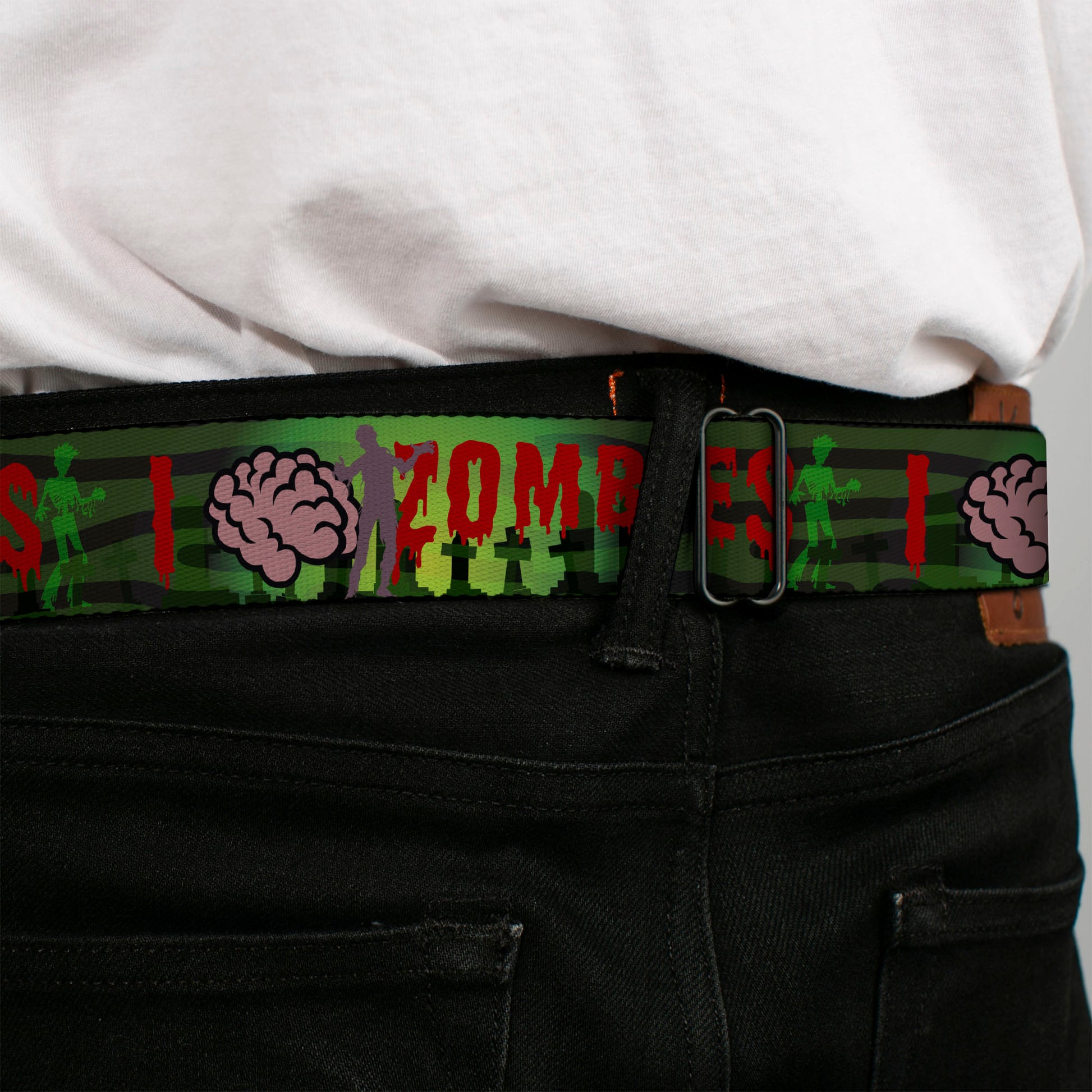 BD Wings Logo CLOSE-UP Full Color Black Silver Seatbelt Belt - I "Brain" ZOMBIES Webbing Seatbelt Belts Buckle-Down