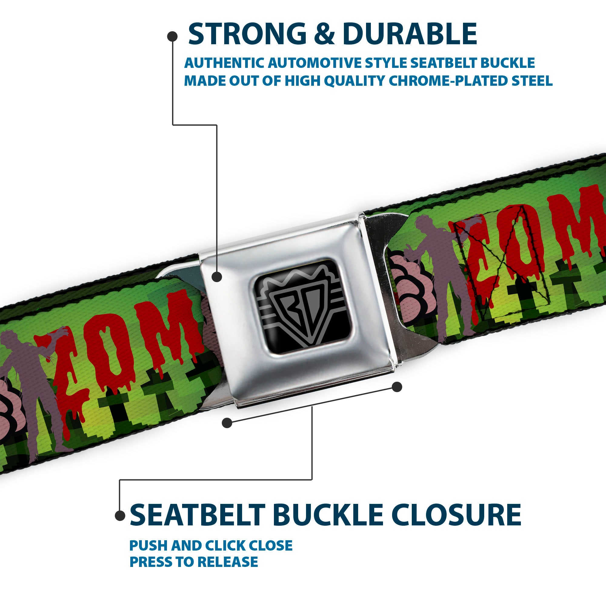 BD Wings Logo CLOSE-UP Full Color Black Silver Seatbelt Belt - I "Brain" ZOMBIES Webbing Seatbelt Belts Buckle-Down