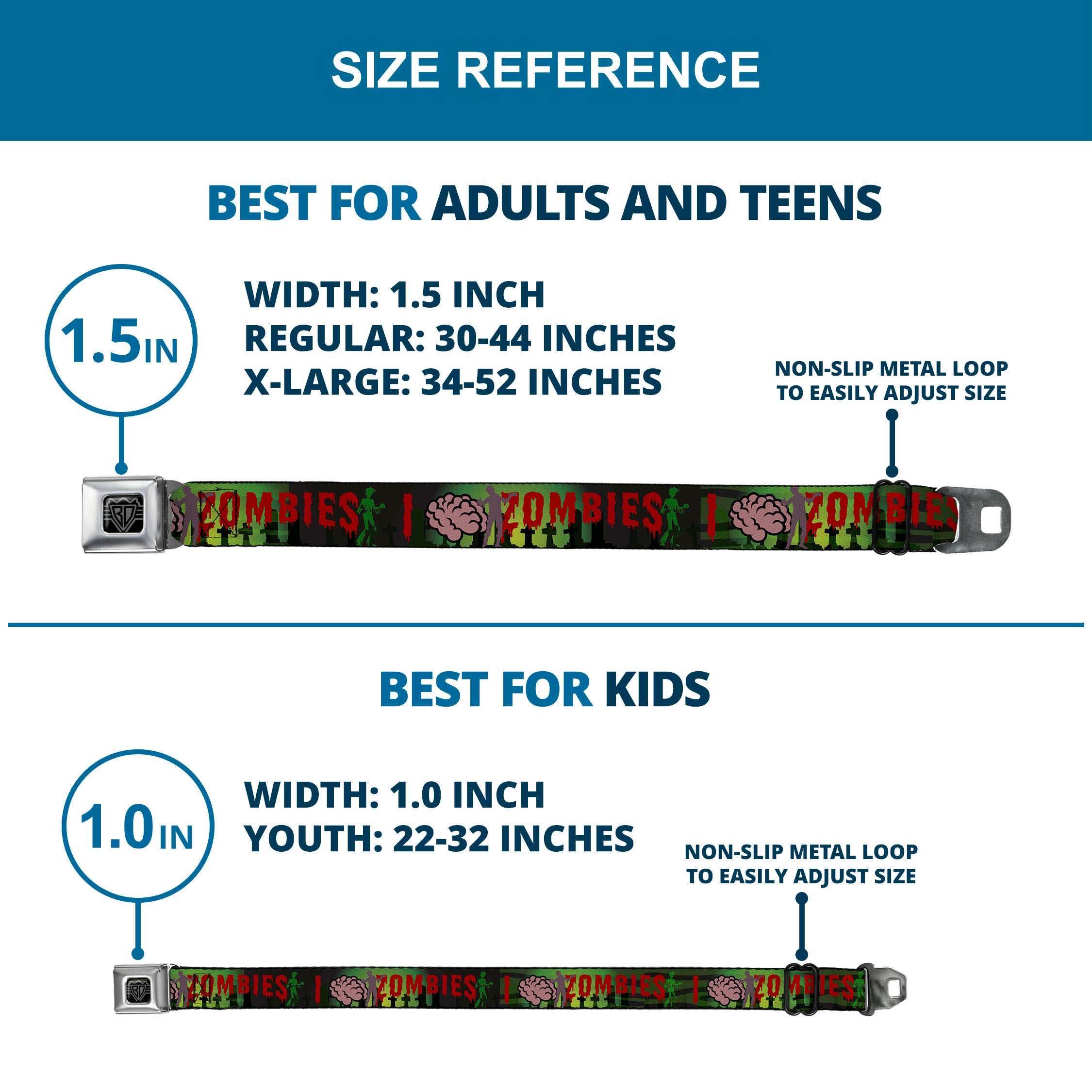 BD Wings Logo CLOSE-UP Full Color Black Silver Seatbelt Belt - I "Brain" ZOMBIES Webbing Seatbelt Belts Buckle-Down