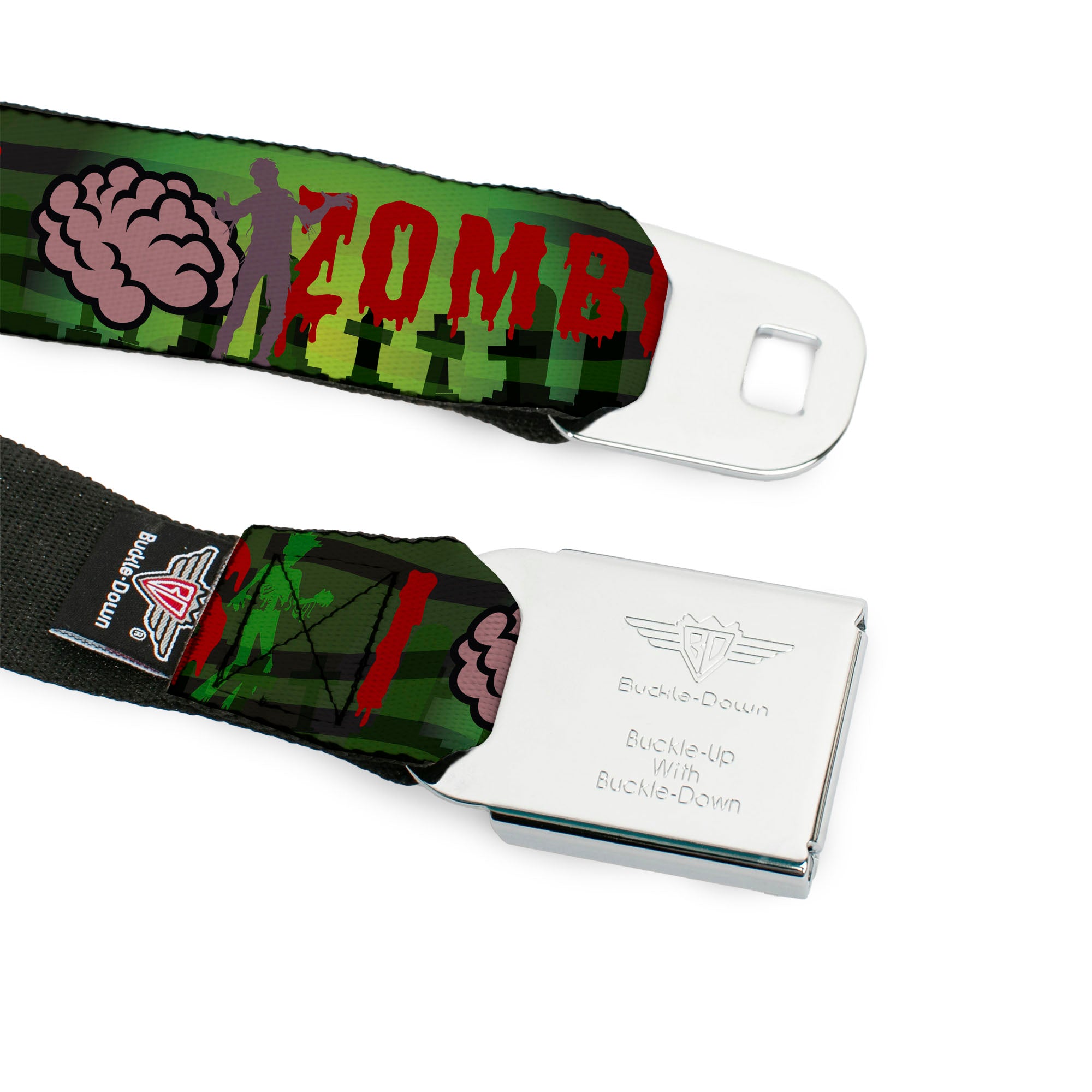 BD Wings Logo CLOSE-UP Full Color Black Silver Seatbelt Belt - I "Brain" ZOMBIES Webbing Seatbelt Belts Buckle-Down