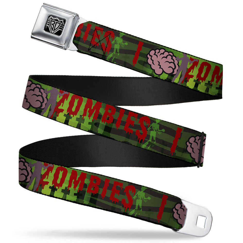 BD Wings Logo CLOSE-UP Full Color Black Silver Seatbelt Belt - I "Brain" ZOMBIES Webbing Seatbelt Belts Buckle-Down
