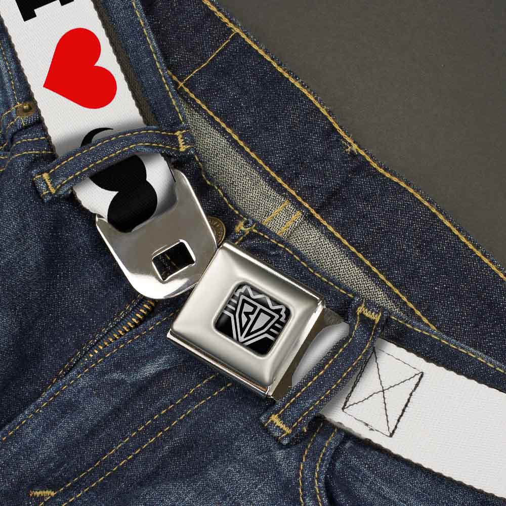 BD Wings Logo CLOSE-UP Full Color Black Silver Seatbelt Belt - I "Heart Mustache" White/Black/Red Webbing Seatbelt Belts Buckle-Down