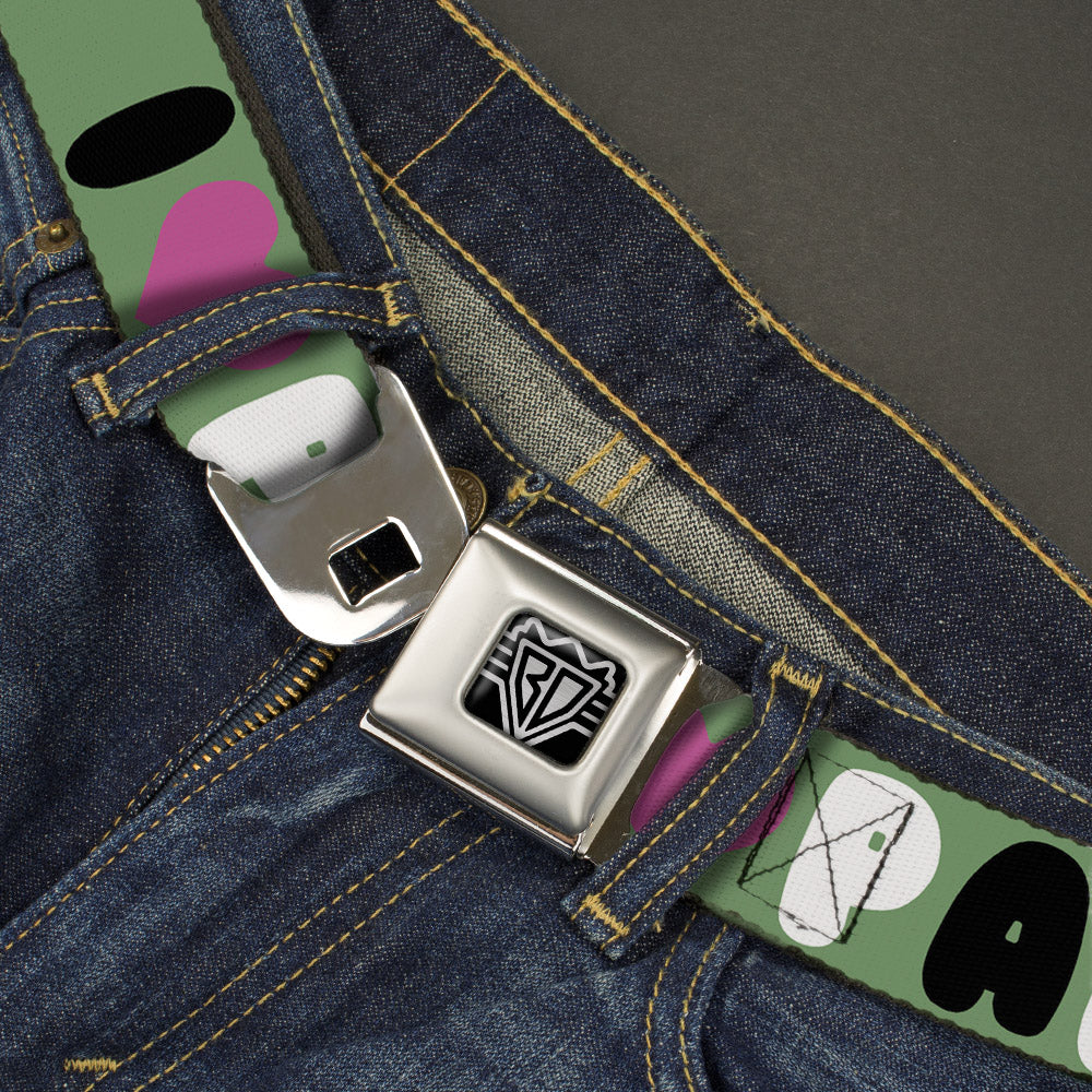 BD Wings Logo CLOSE-UP Full Color Black Silver Seatbelt Belt - I "Heart" PANDAS Green/White/Black/Pink Webbing Seatbelt Belts Buckle-Down