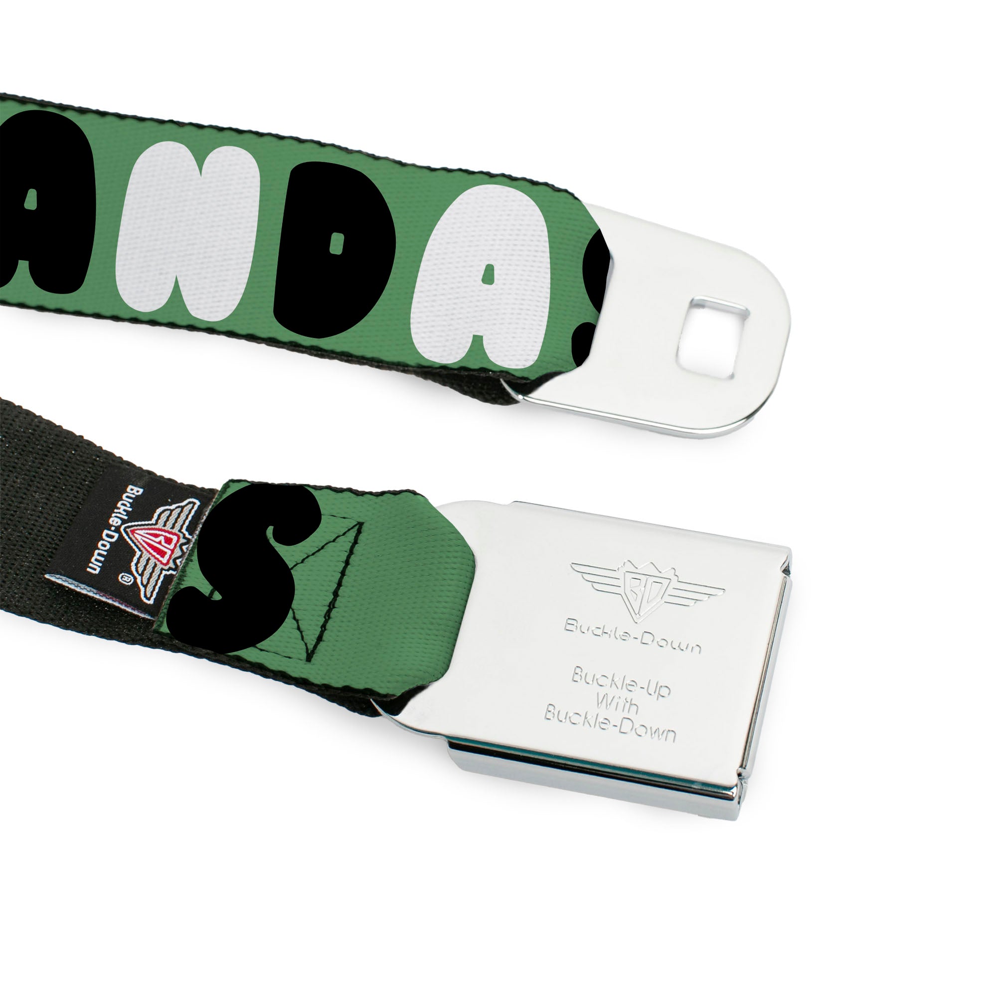 BD Wings Logo CLOSE-UP Full Color Black Silver Seatbelt Belt - I "Heart" PANDAS Green/White/Black/Pink Webbing Seatbelt Belts Buckle-Down