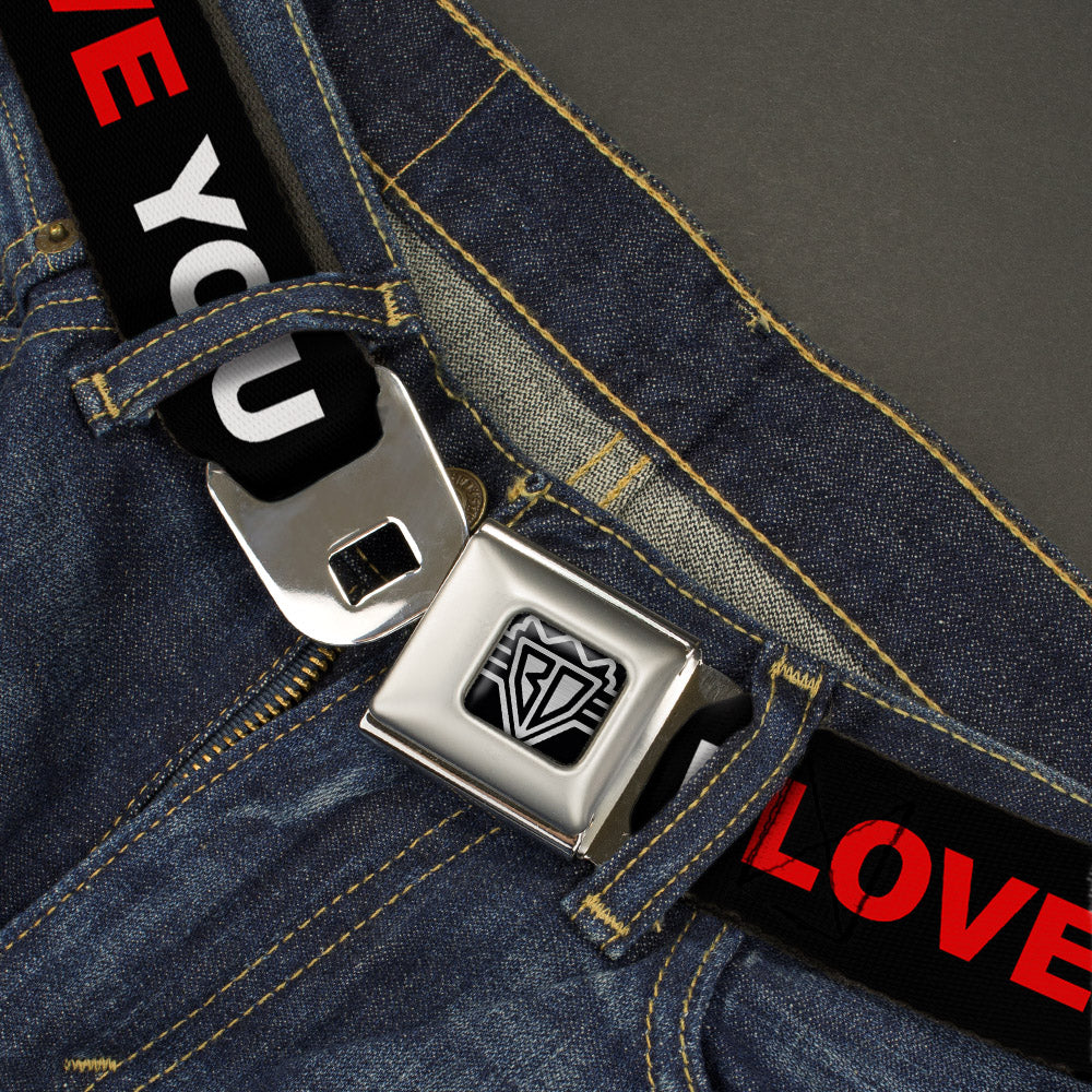 BD Wings Logo CLOSE-UP Full Color Black Silver Seatbelt Belt - I LOVE YOU BUT I'VE CHOSEN DUBSTEP Black/White/Red Webbing Seatbelt Belts Buckle-Down