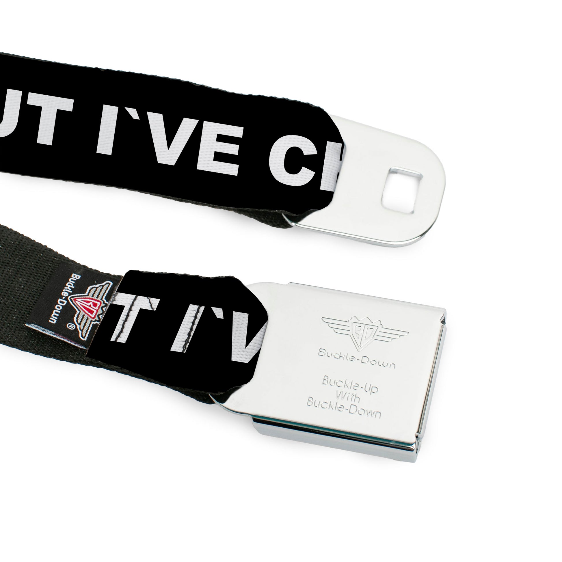 BD Wings Logo CLOSE-UP Full Color Black Silver Seatbelt Belt - I LOVE YOU BUT I'VE CHOSEN DUBSTEP Black/White/Red Webbing Seatbelt Belts Buckle-Down