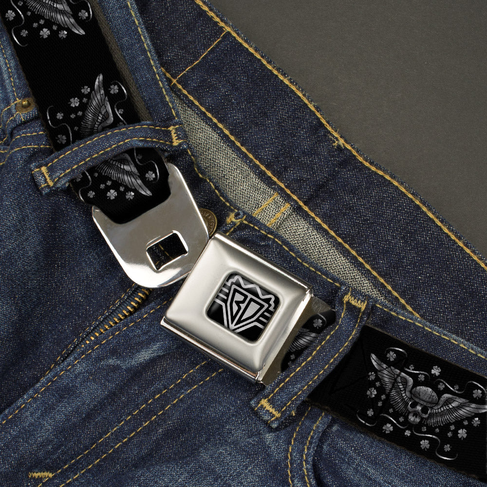BD Wings Logo CLOSE-UP Full Color Black Silver Seatbelt Belt - I "Heart House Music" Webbing Seatbelt Belts Buckle-Down