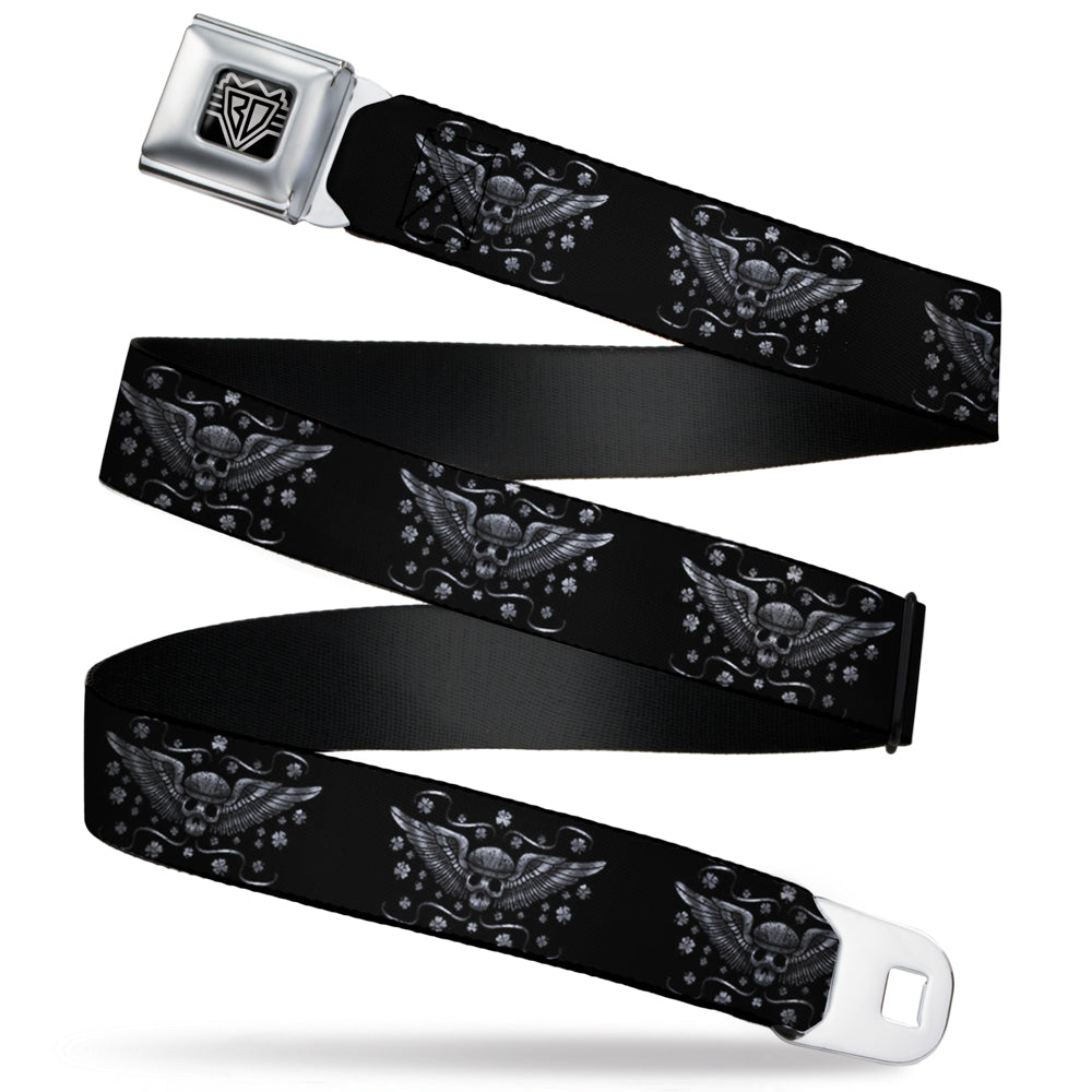 BD Wings Logo CLOSE-UP Full Color Black Silver Seatbelt Belt - I "Heart House Music" Webbing Seatbelt Belts Buckle-Down