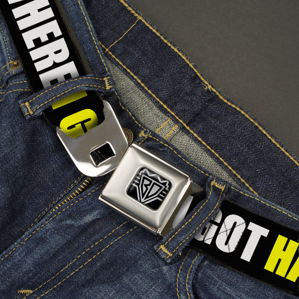 BD Wings Logo CLOSE-UP Full Color Black Silver Seatbelt Belt - I GOT HATERS EVERYWHERE Black/White/Yellow Webbing Seatbelt Belts Buckle-Down