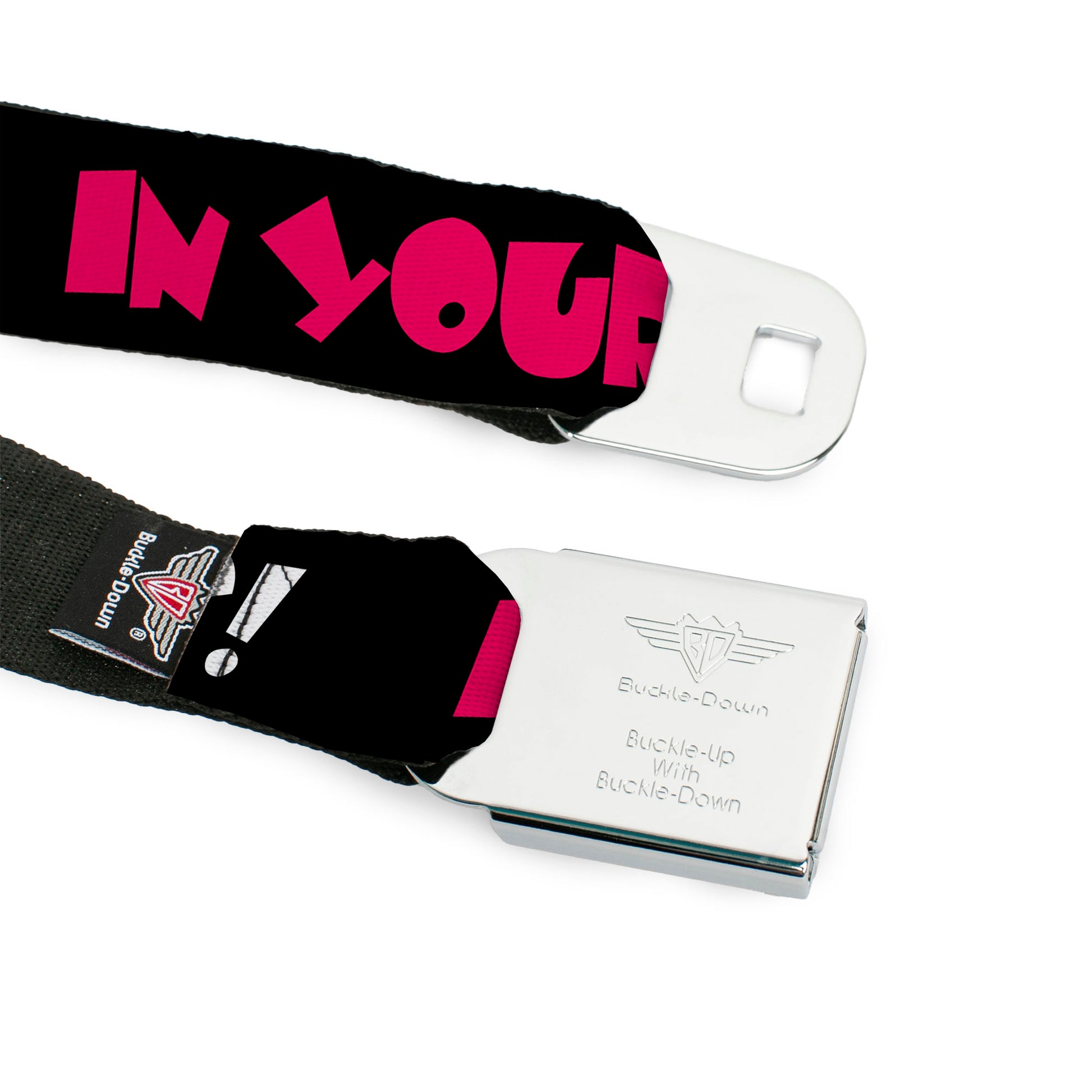 BD Wings Logo CLOSE-UP Full Color Black Silver Seatbelt Belt - IN YOUR DREAMS! Black/White/Pink Webbing Seatbelt Belts Buckle-Down