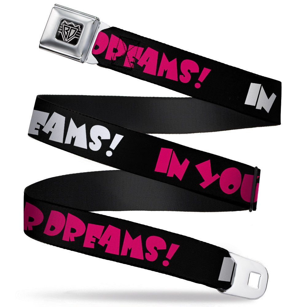 BD Wings Logo CLOSE-UP Full Color Black Silver Seatbelt Belt - IN YOUR DREAMS! Black/White/Pink Webbing Seatbelt Belts Buckle-Down