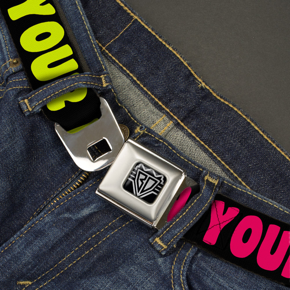 BD Wings Logo CLOSE-UP Full Color Black Silver Seatbelt Belt - IN YOUR DREAMS! Black/Pink/Green/Yellow Webbing Seatbelt Belts Buckle-Down