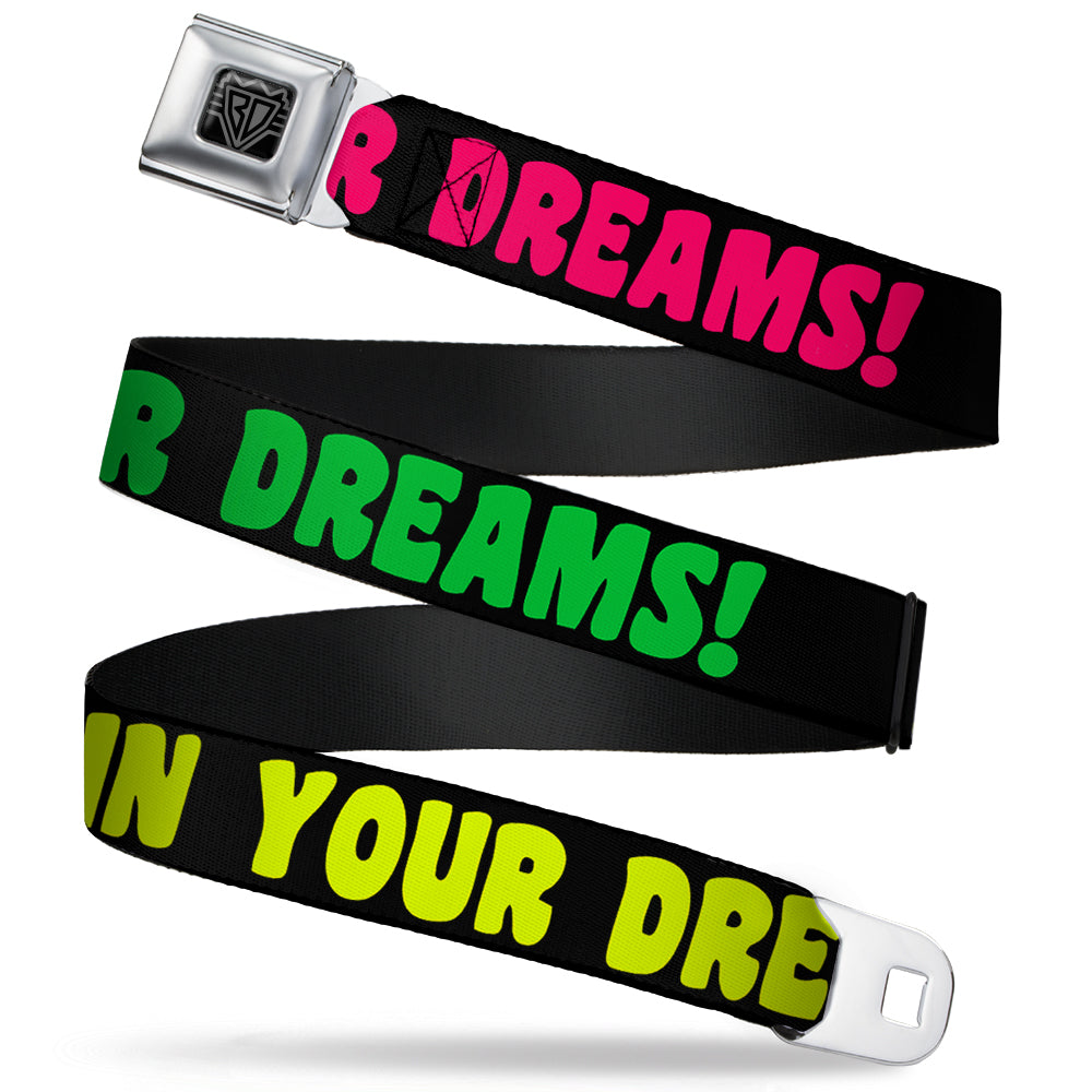 BD Wings Logo CLOSE-UP Full Color Black Silver Seatbelt Belt - IN YOUR DREAMS! Black/Pink/Green/Yellow Webbing Seatbelt Belts Buckle-Down