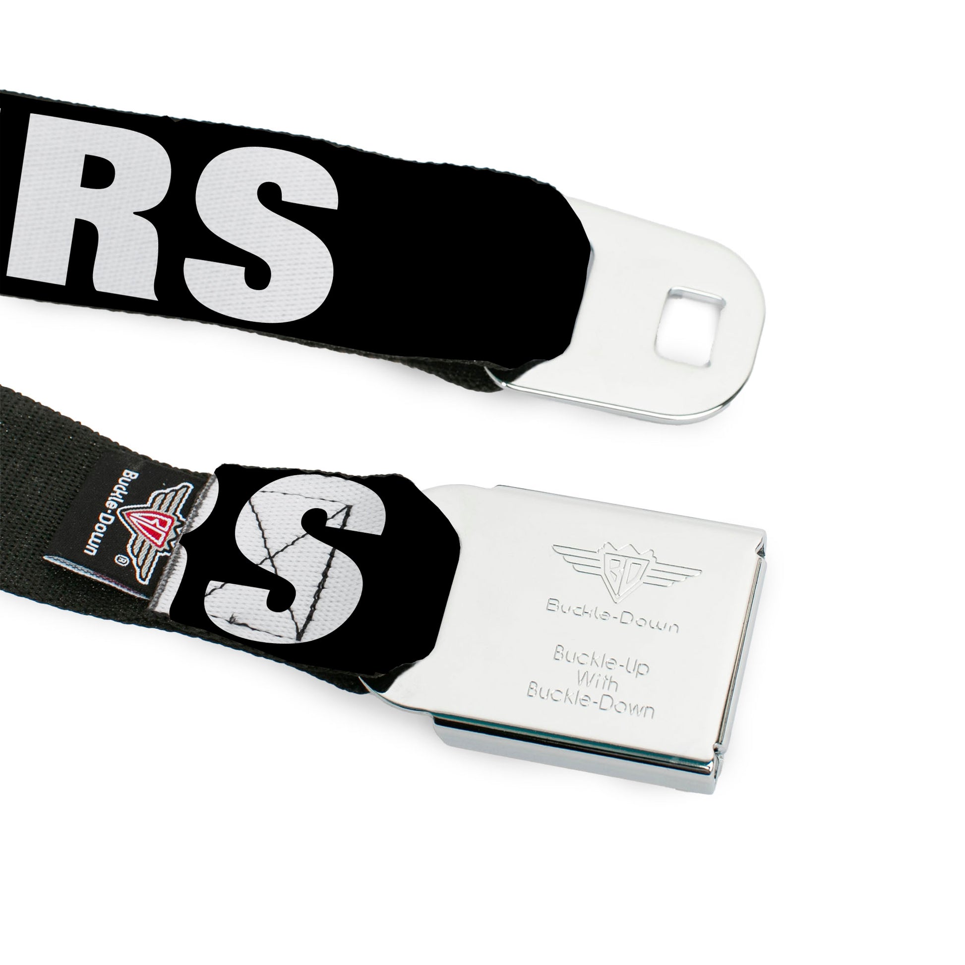 BD Wings Logo CLOSE-UP Full Color Black Silver Seatbelt Belt - I "Heart" HATERS Black/White/Red Webbing Seatbelt Belts Buckle-Down