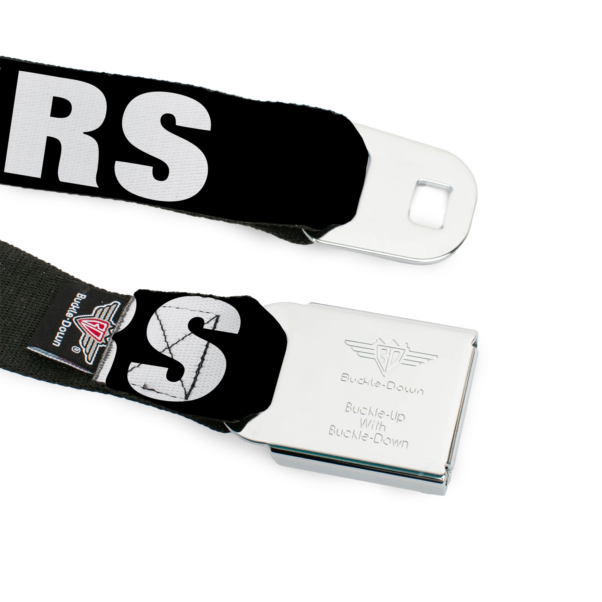 BD Wings Logo CLOSE-UP Full Color Black Silver Seatbelt Belt - I "Heart" HATERS Black/White/Red Webbing Seatbelt Belts Buckle-Down