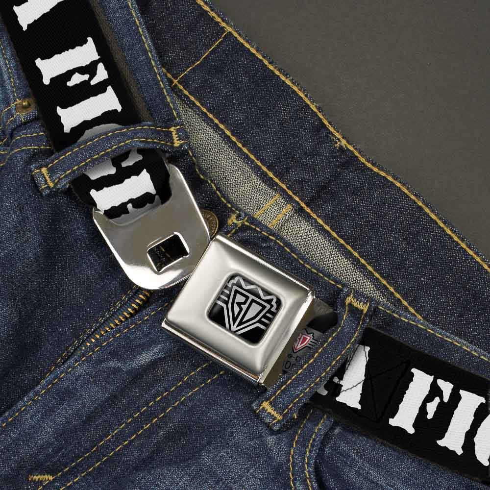 BD Wings Logo CLOSE-UP Full Color Black Silver Seatbelt Belt - I'M A FIGHTER Black/White Webbing Seatbelt Belts Buckle-Down