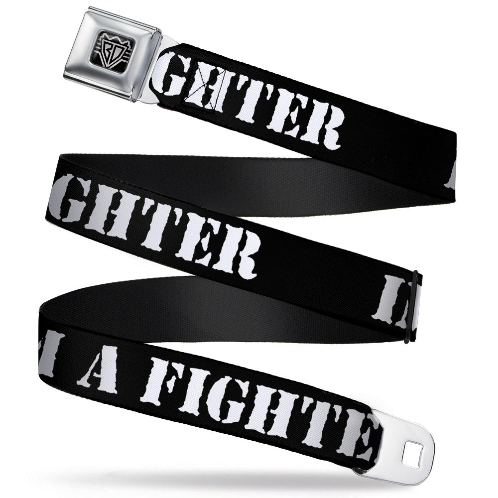 BD Wings Logo CLOSE-UP Full Color Black Silver Seatbelt Belt - I'M A FIGHTER Black/White Webbing Seatbelt Belts Buckle-Down