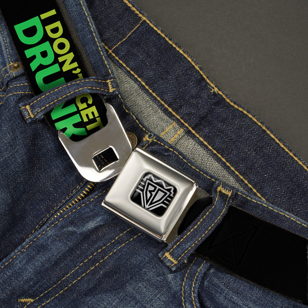 BD Wings Logo CLOSE-UP Full Color Black Silver Seatbelt Belt - I DON'T GET DRINK, I GET AWESOME Black/Multi Color Webbing Seatbelt Belts Buckle-Down