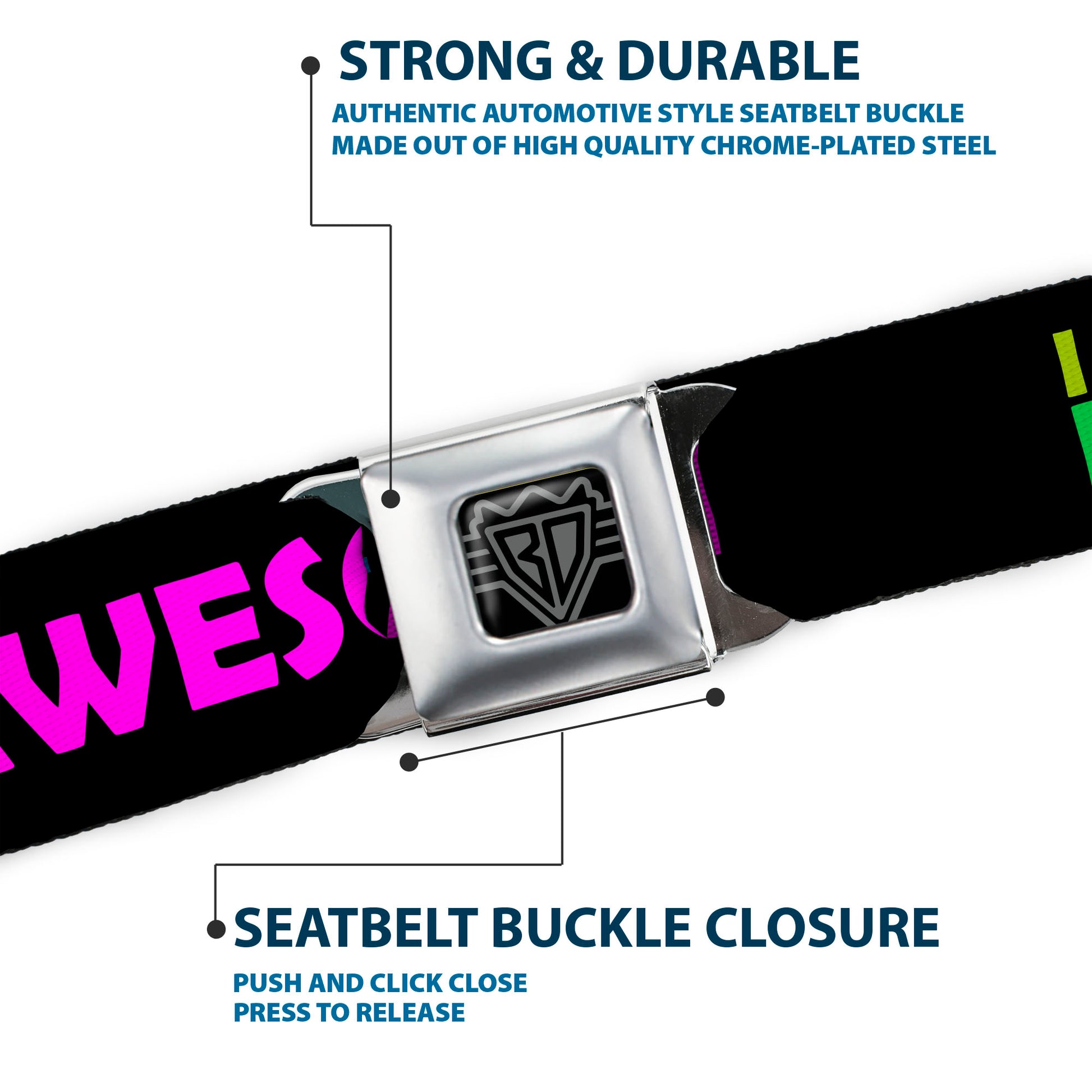 BD Wings Logo CLOSE-UP Full Color Black Silver Seatbelt Belt - I DON'T GET DRINK, I GET AWESOME Black/Multi Color Webbing Seatbelt Belts Buckle-Down