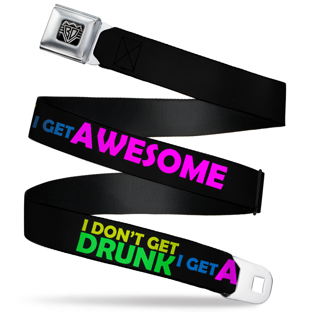 BD Wings Logo CLOSE-UP Full Color Black Silver Seatbelt Belt - I DON'T GET DRINK, I GET AWESOME Black/Multi Color Webbing Seatbelt Belts Buckle-Down