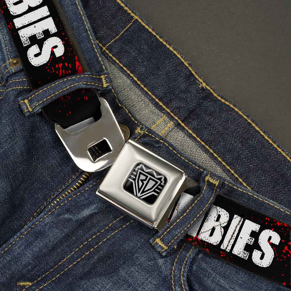 BD Wings Logo CLOSE-UP Full Color Black Silver Seatbelt Belt - I "HEART" ZOMBIES Black/White/Red Splatter Webbing Seatbelt Belts Buckle-Down