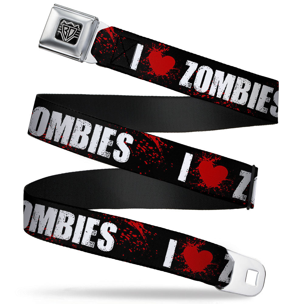 BD Wings Logo CLOSE-UP Full Color Black Silver Seatbelt Belt - I "HEART" ZOMBIES Black/White/Red Splatter Webbing Seatbelt Belts Buckle-Down