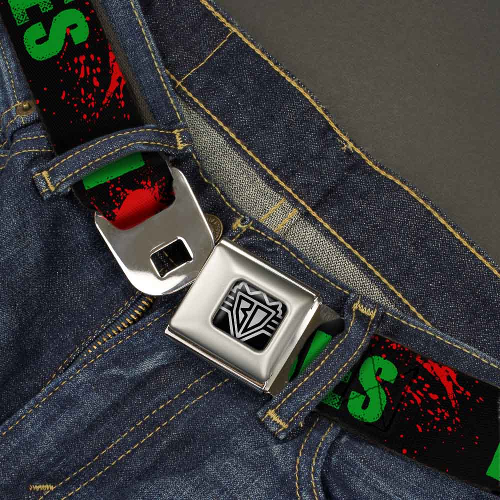 BD Wings Logo CLOSE-UP Full Color Black Silver Seatbelt Belt - I "HEART" ZOMBIES Black/Green/Red Splatter Webbing Seatbelt Belts Buckle-Down