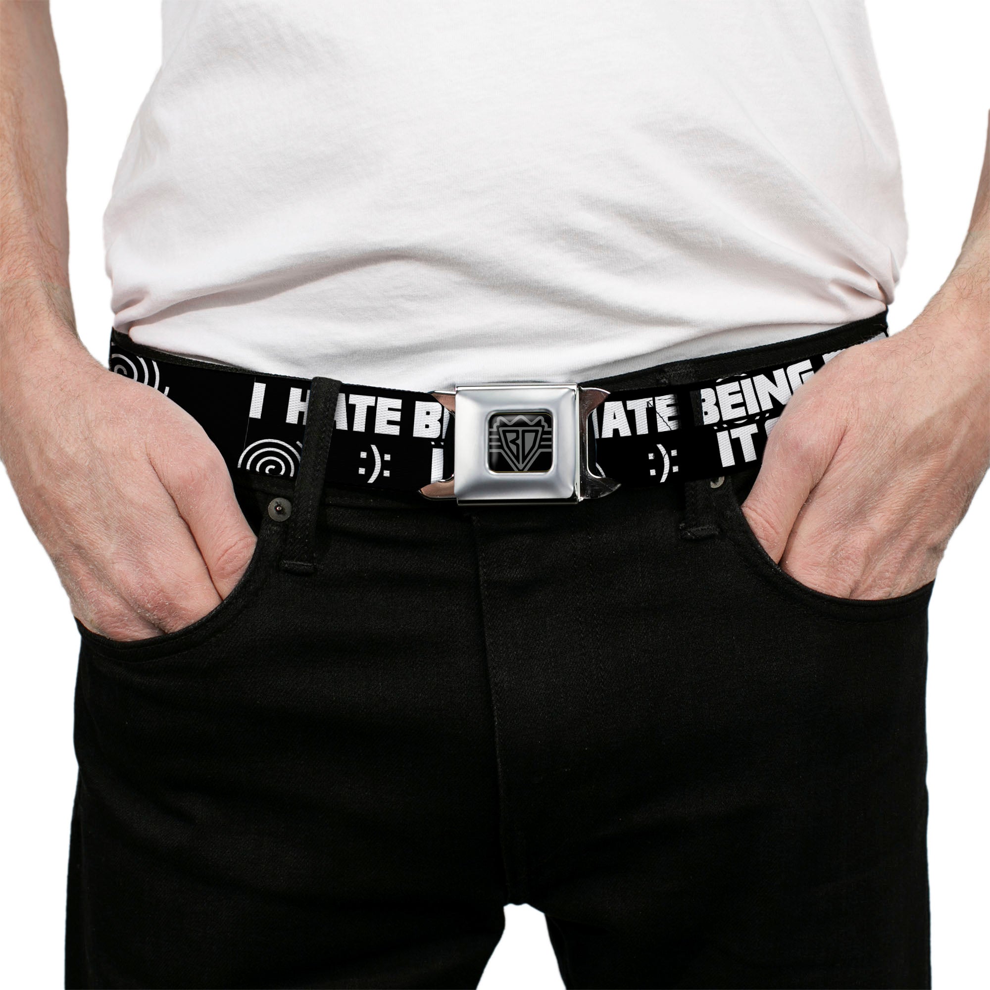 Seatbelt Belt - I HATE BEING BIPOLAR-IT'S AWESOME Black/White Seatbelt Belts Buckle-Down