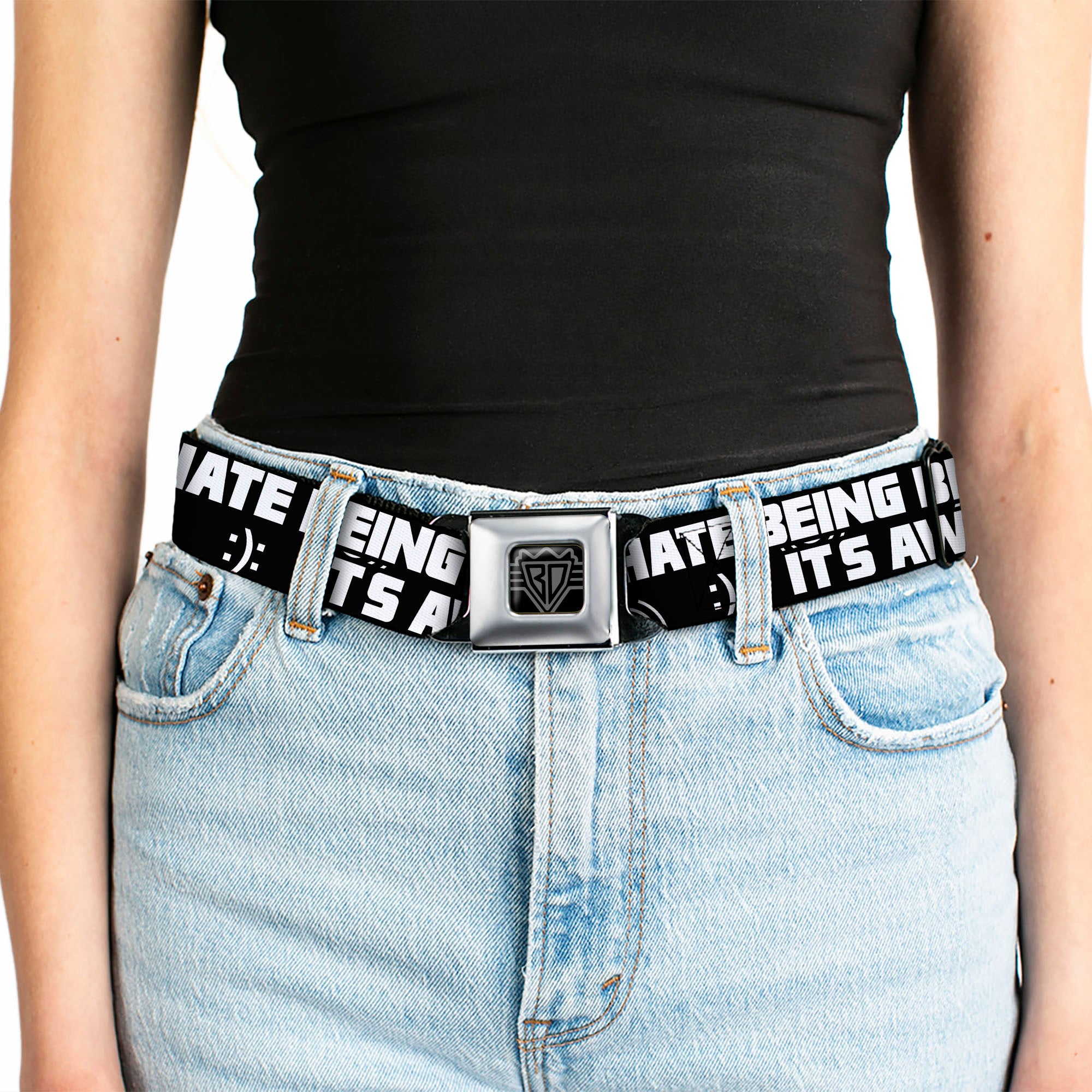 Seatbelt Belt - I HATE BEING BIPOLAR-IT'S AWESOME Black/White Seatbelt Belts Buckle-Down