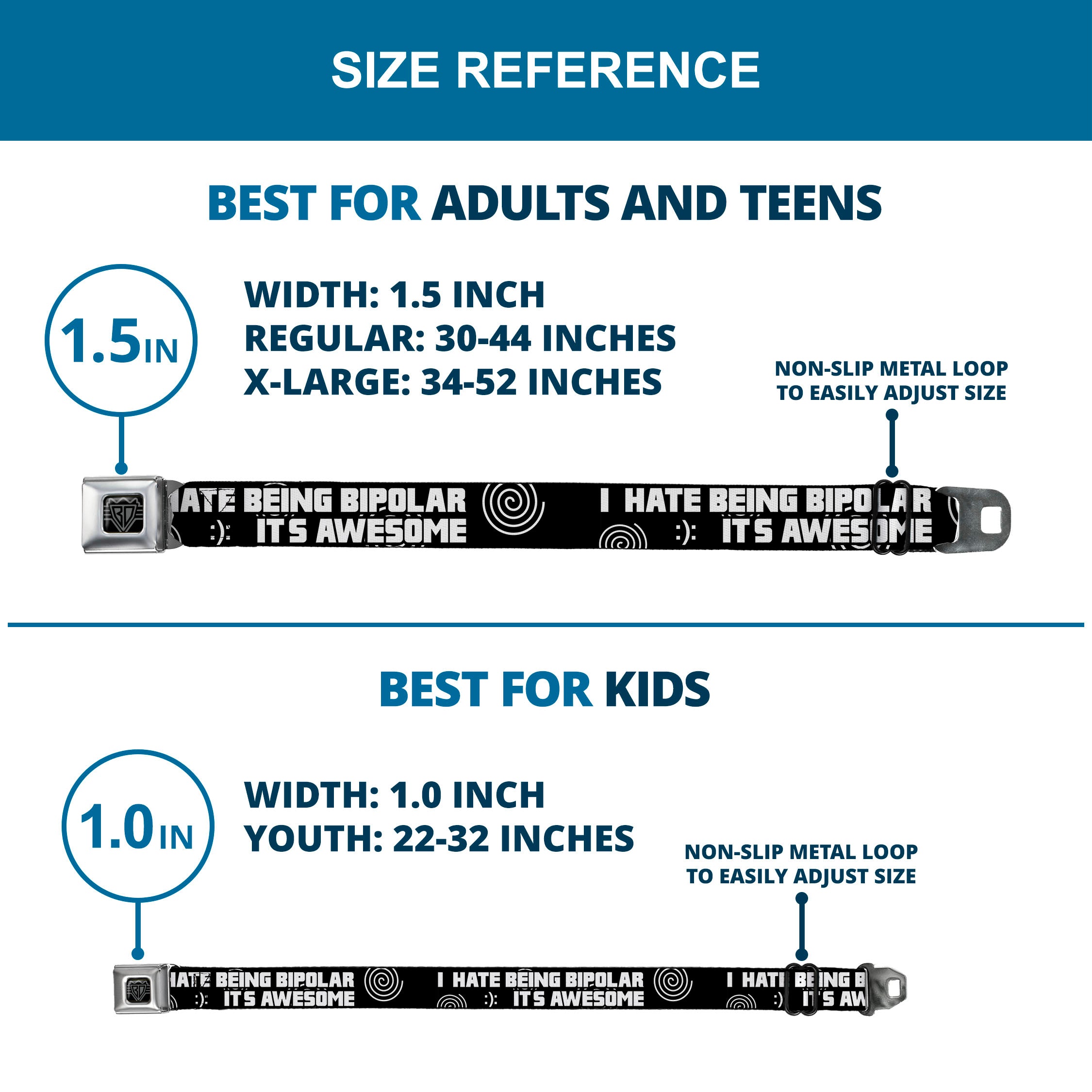 Seatbelt Belt - I HATE BEING BIPOLAR-IT'S AWESOME Black/White Seatbelt Belts Buckle-Down