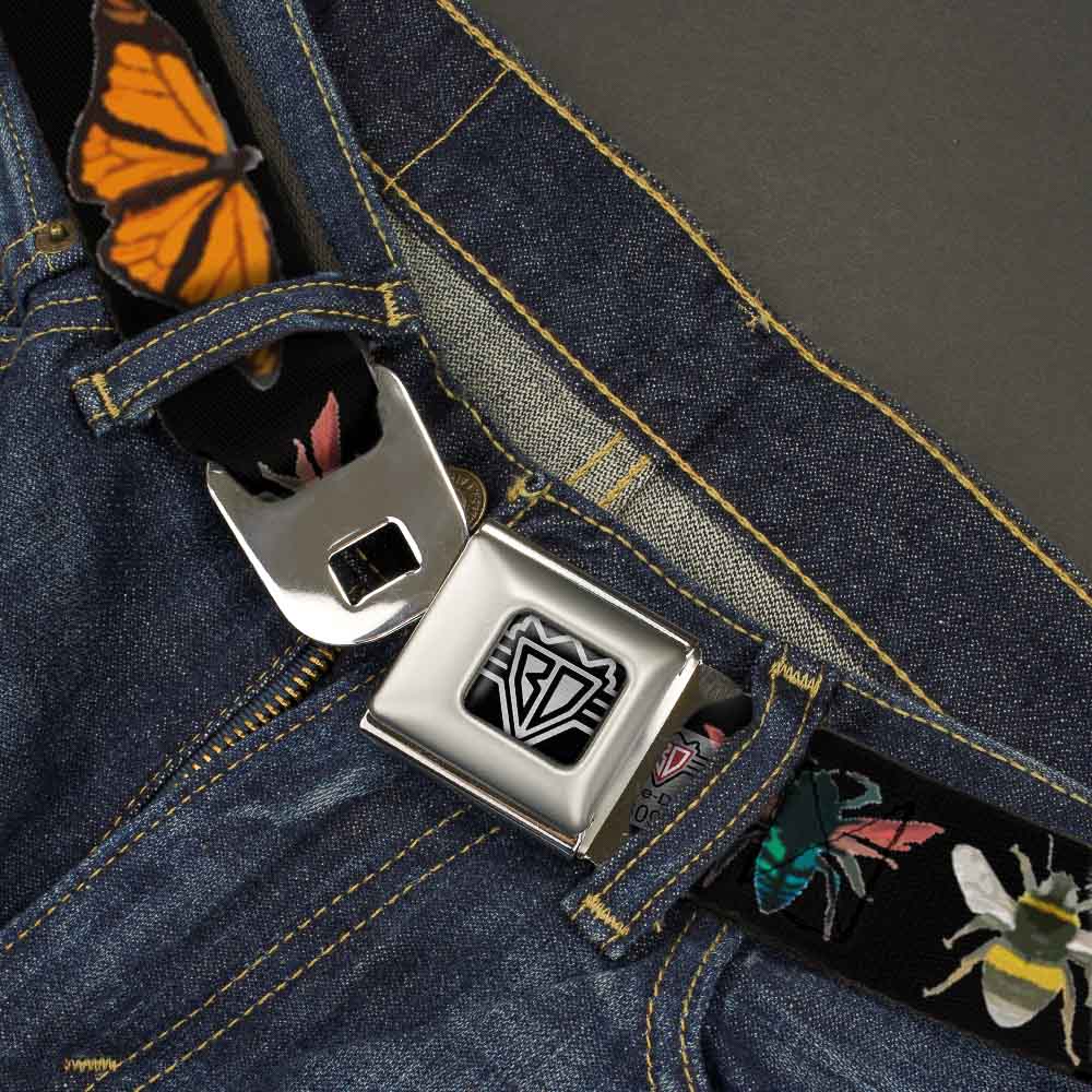 BD Wings Logo CLOSE-UP Full Color Black Silver Seatbelt Belt - Insects CLOSE-UP Black Webbing Seatbelt Belts Buckle-Down