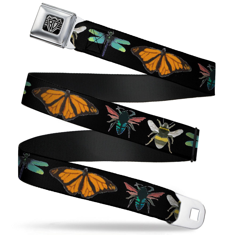 BD Wings Logo CLOSE-UP Full Color Black Silver Seatbelt Belt - Insects CLOSE-UP Black Webbing Seatbelt Belts Buckle-Down