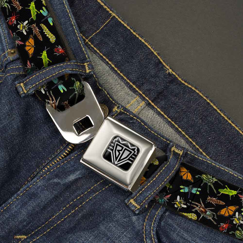 BD Wings Logo CLOSE-UP Full Color Black Silver Seatbelt Belt - Insects Scattered Black Webbing Seatbelt Belts Buckle-Down