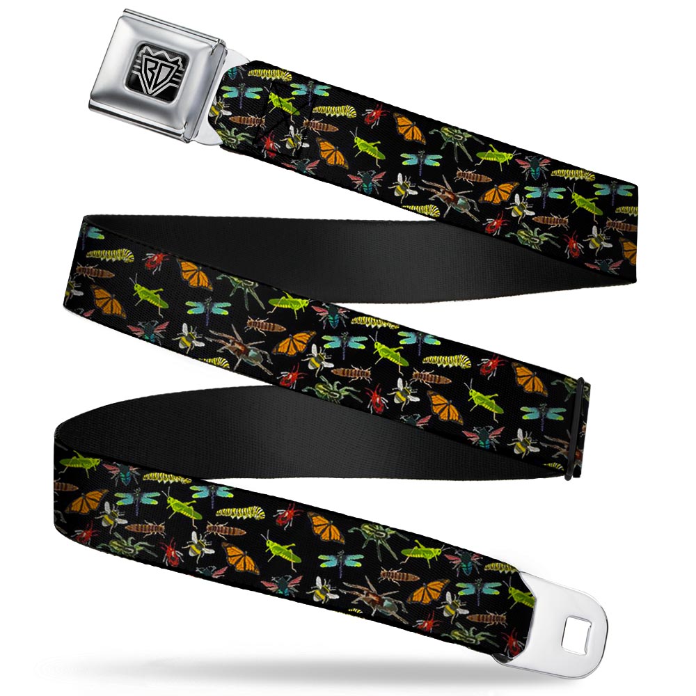 BD Wings Logo CLOSE-UP Full Color Black Silver Seatbelt Belt - Insects Scattered Black Webbing Seatbelt Belts Buckle-Down