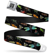 BD Wings Logo CLOSE-UP Full Color Black Silver Seatbelt Belt - Insects Scattered CLOSE-UP Black Webbing Seatbelt Belts Buckle-Down