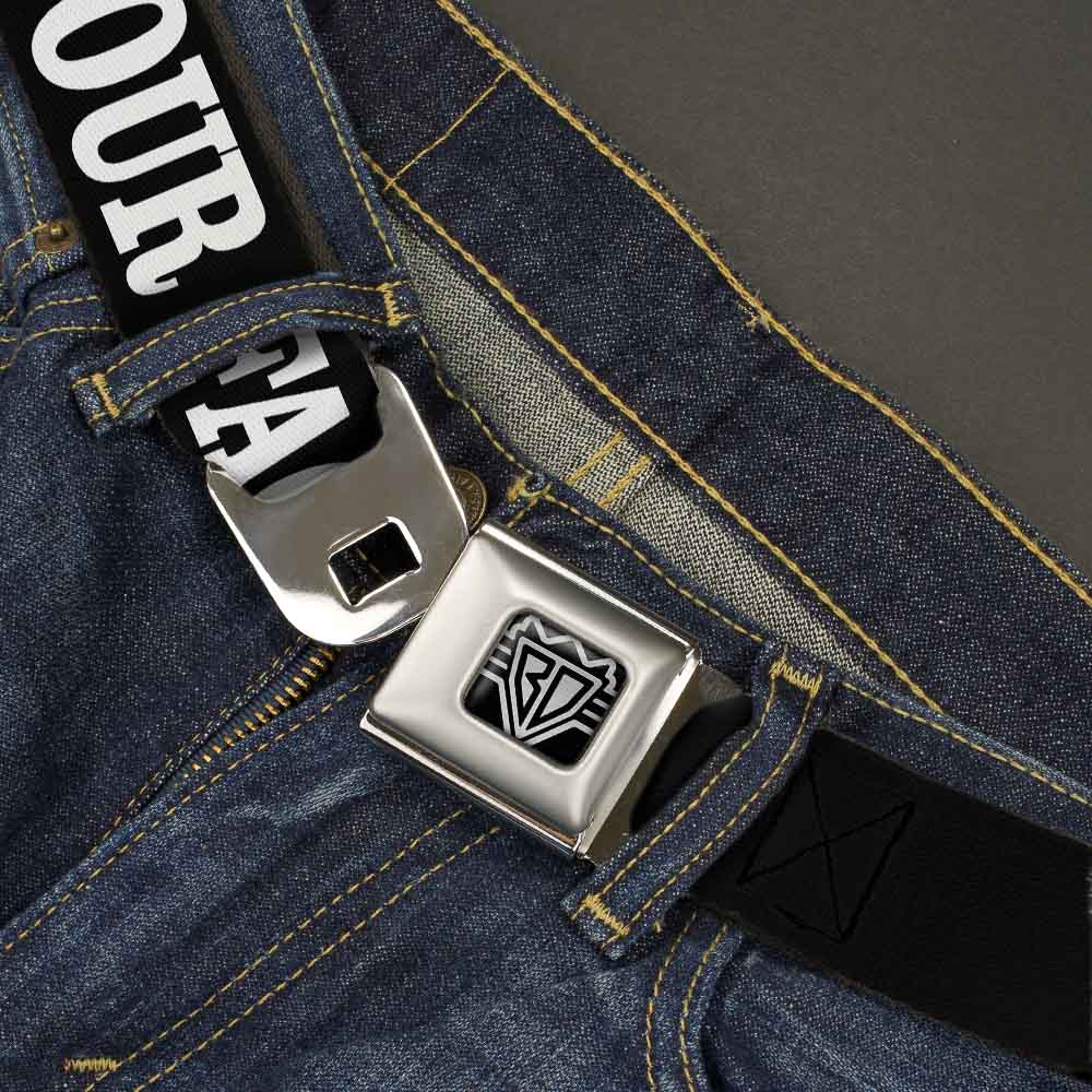 BD Wings Logo CLOSE-UP Full Color Black Silver Seatbelt Belt - IN YOUR FACE Black/White Webbing Seatbelt Belts Buckle-Down