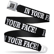 BD Wings Logo CLOSE-UP Full Color Black Silver Seatbelt Belt - IN YOUR FACE Black/White Webbing Seatbelt Belts Buckle-Down