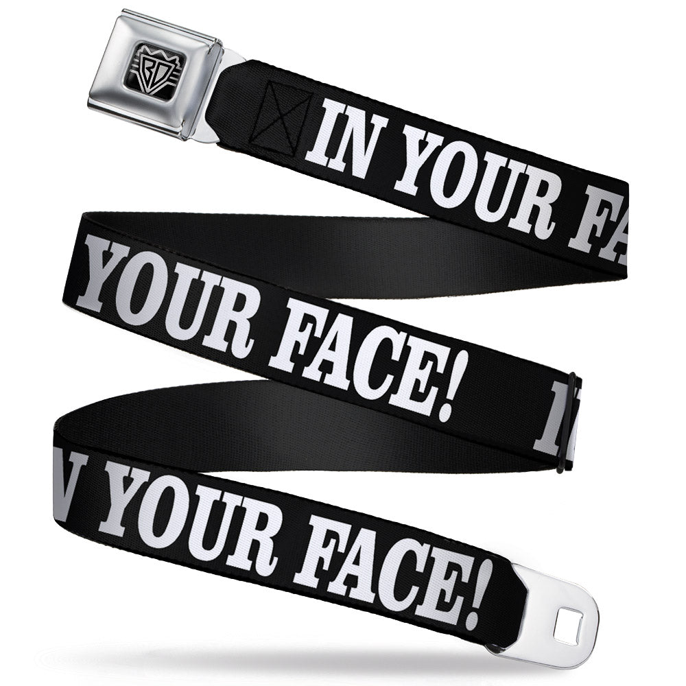 BD Wings Logo CLOSE-UP Full Color Black Silver Seatbelt Belt - IN YOUR FACE Black/White Webbing Seatbelt Belts Buckle-Down