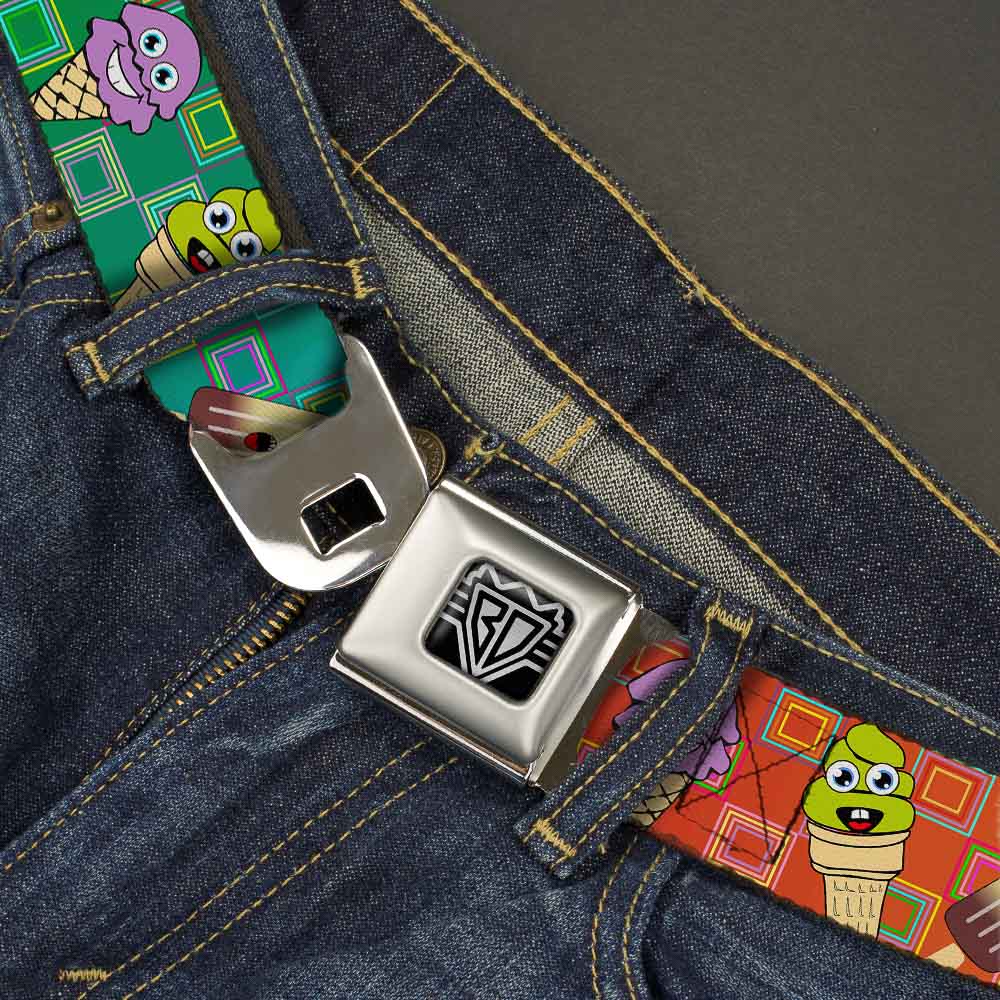BD Wings Logo CLOSE-UP Full Color Black Silver Seatbelt Belt - Ice Cream Cone & Popsicle Expressions/Squares Multi Color Webbing Seatbelt Belts Buckle-Down
