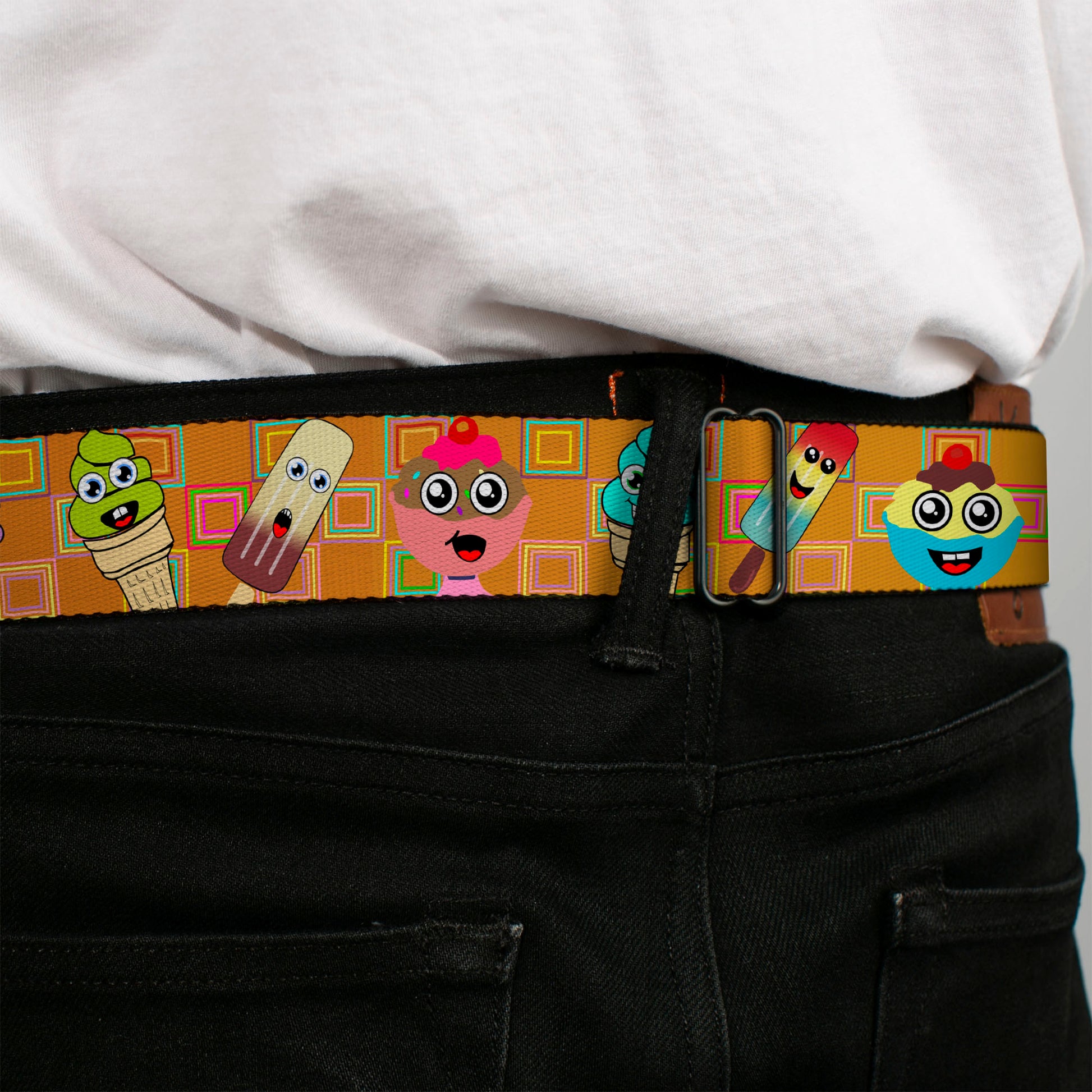 BD Wings Logo CLOSE-UP Full Color Black Silver Seatbelt Belt - Ice Cream Cone & Popsicle Expressions/Squares Multi Color Webbing Seatbelt Belts Buckle-Down