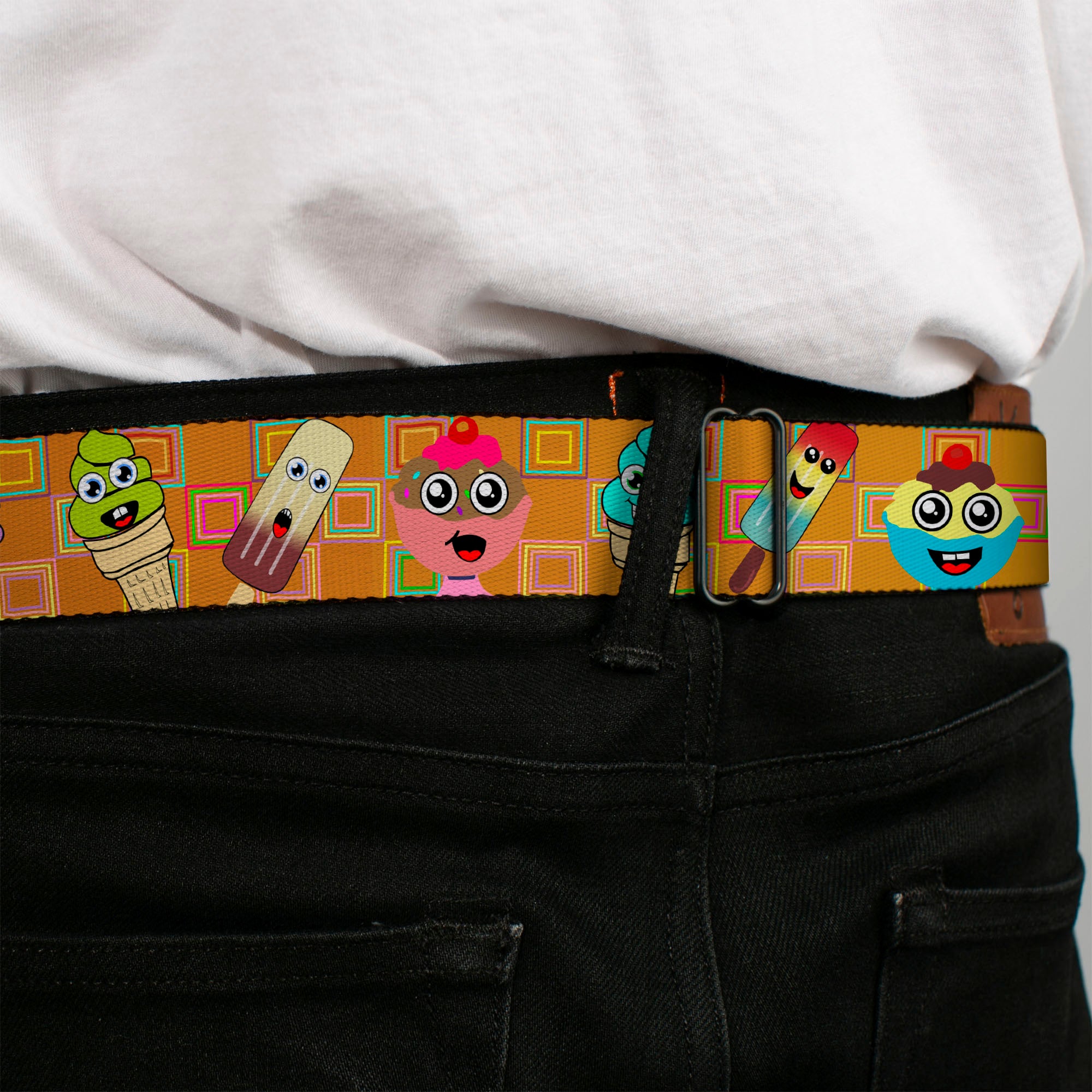 BD Wings Logo CLOSE-UP Full Color Black Silver Seatbelt Belt - Ice Cream Cone & Popsicle Expressions/Squares Multi Color Webbing Seatbelt Belts Buckle-Down