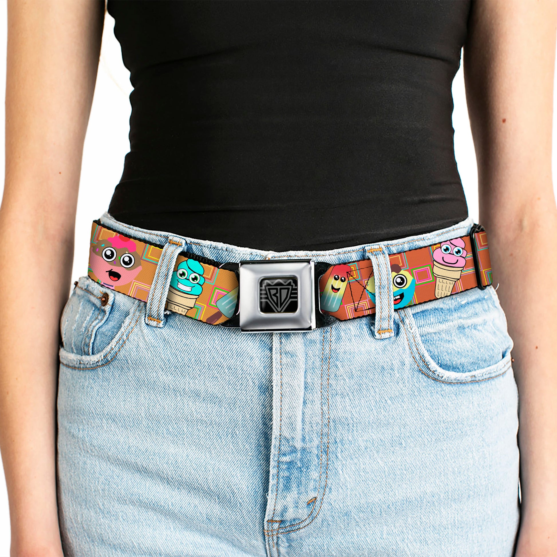 BD Wings Logo CLOSE-UP Full Color Black Silver Seatbelt Belt - Ice Cream Cone & Popsicle Expressions/Squares Multi Color Webbing Seatbelt Belts Buckle-Down