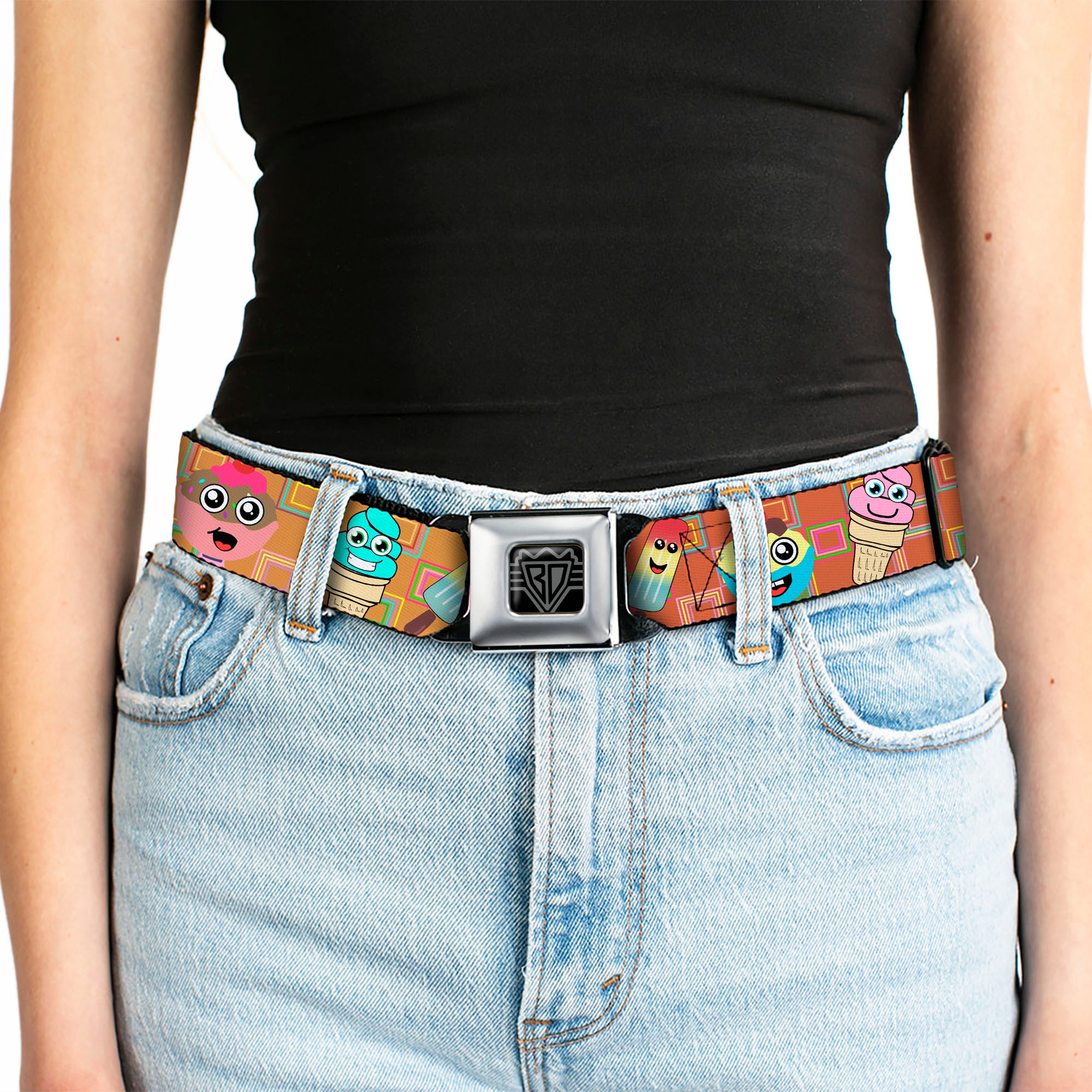 BD Wings Logo CLOSE-UP Full Color Black Silver Seatbelt Belt - Ice Cream Cone & Popsicle Expressions/Squares Multi Color Webbing Seatbelt Belts Buckle-Down