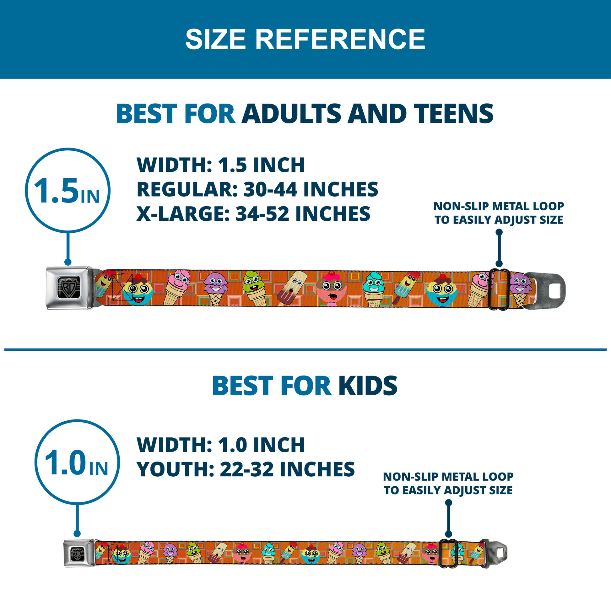 BD Wings Logo CLOSE-UP Full Color Black Silver Seatbelt Belt - Ice Cream Cone & Popsicle Expressions/Squares Multi Color Webbing Seatbelt Belts Buckle-Down