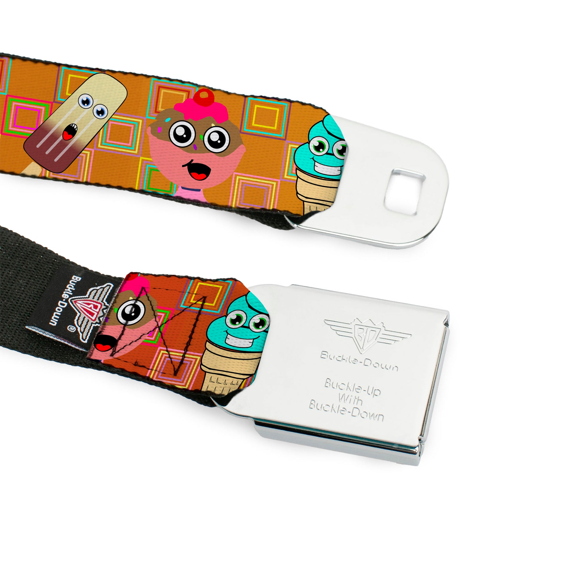 BD Wings Logo CLOSE-UP Full Color Black Silver Seatbelt Belt - Ice Cream Cone & Popsicle Expressions/Squares Multi Color Webbing Seatbelt Belts Buckle-Down
