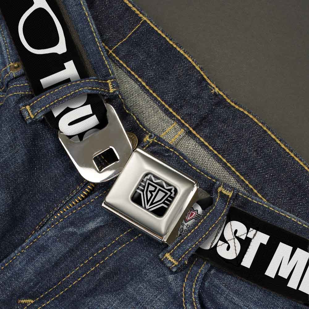 BD Wings Logo CLOSE-UP Full Color Black Silver Seatbelt Belt - I'M A GEEK/Glasses Black/White Webbing Seatbelt Belts Buckle-Down