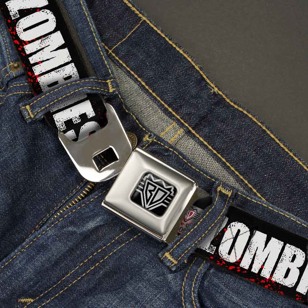 BD Wings Logo CLOSE-UP Full Color Black Silver Seatbelt Belt - I "Heart" ZOMBIES Bold Splatter Black/White/Red Webbing Seatbelt Belts Buckle-Down