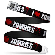 BD Wings Logo CLOSE-UP Full Color Black Silver Seatbelt Belt - I "Heart" ZOMBIES Bold Splatter Black/White/Red Webbing Seatbelt Belts Buckle-Down