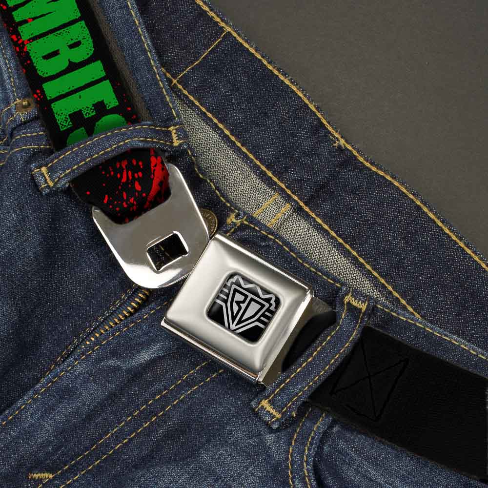 BD Wings Logo CLOSE-UP Full Color Black Silver Seatbelt Belt - I "Heart" ZOMBIES Bold Splatter Black/Green/Red Webbing Seatbelt Belts Buckle-Down